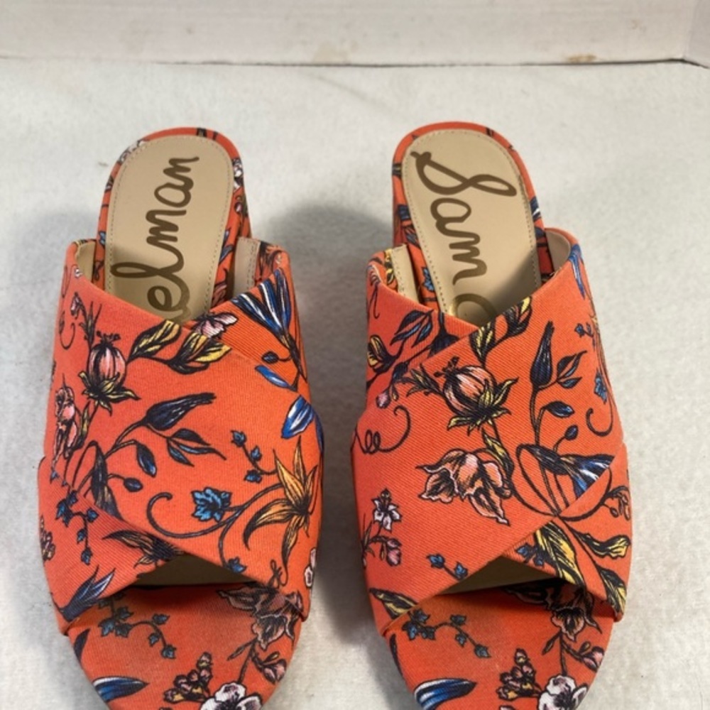 Sam Edelman Orange Floral Stanley Block Heel Sandals - Picture 2 of 9